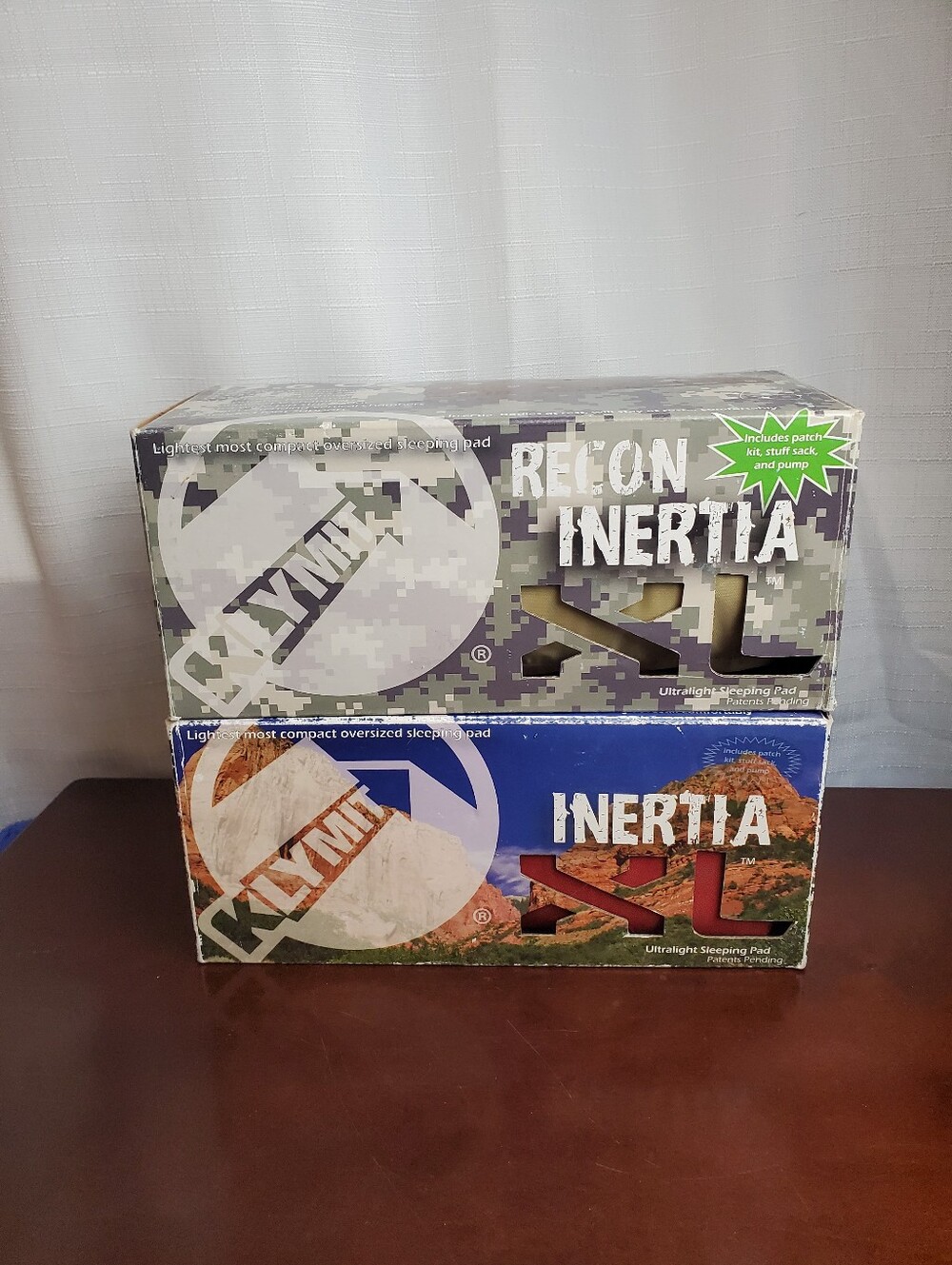 Two KLYMIT Backpacking Sleeping Pads INERTIA XL 16.8oz RECON INERTIA XL 17.6oz